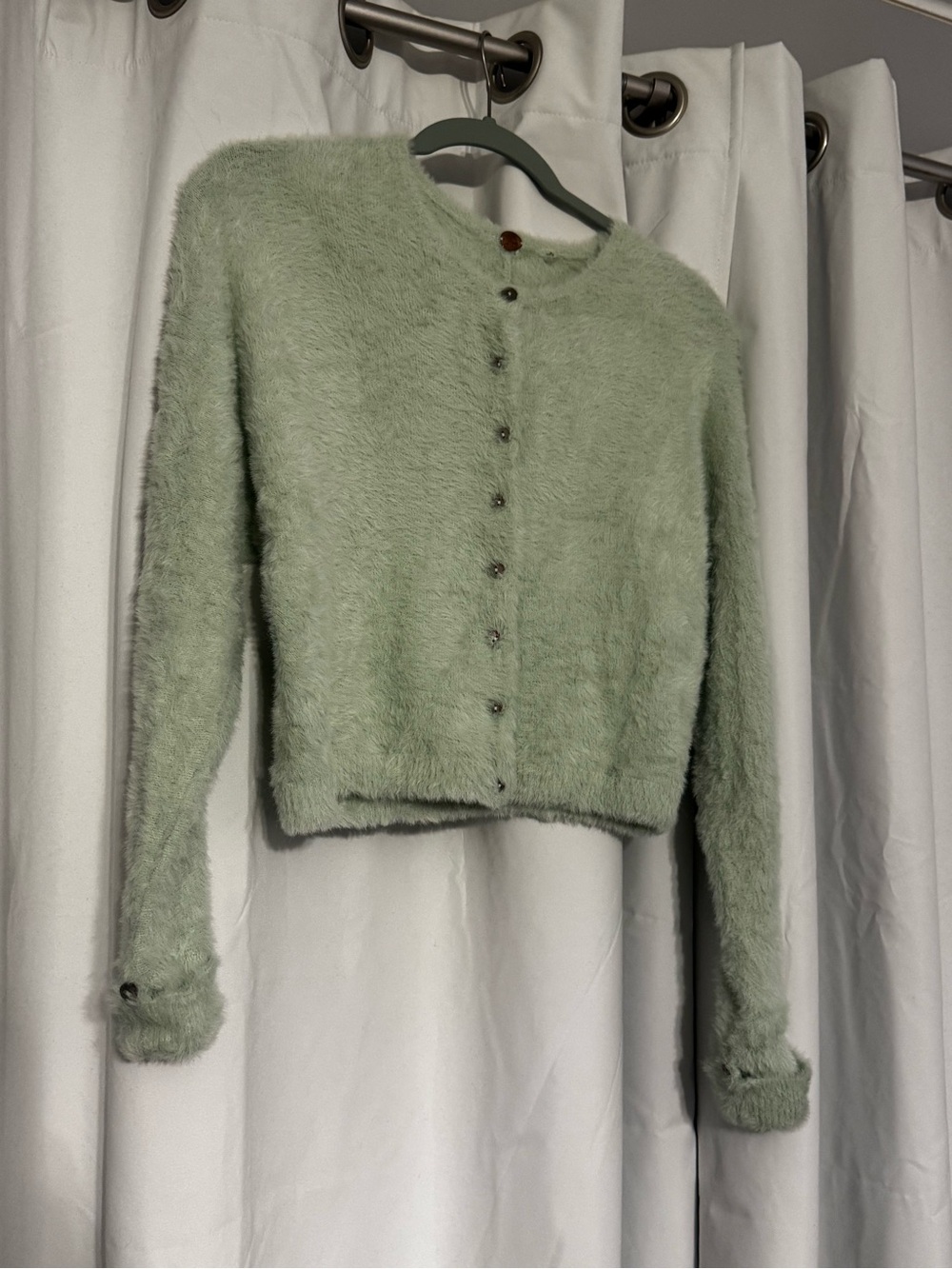 Free people Cozy Fuzzy Button-Front Cardigan in mint/sage Green